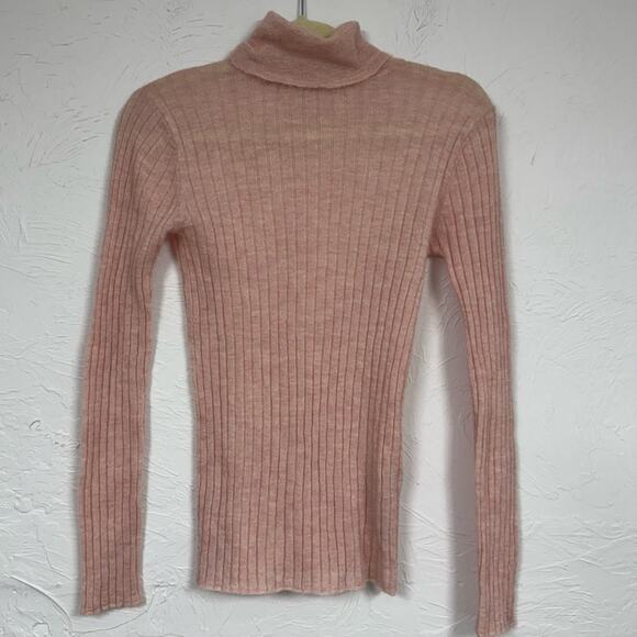 Zara Pink Alpaca Wool Blend Ribbed Turtleneck Sweater Womens S Pullo Preppy Fall - Picture 1 of 9